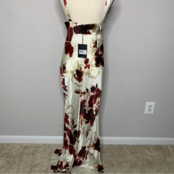 NWT NICHOLAS Sally Watercolor Floral Ivory Cowl Neck Side Slit Maxi Dress - Picture 14 of 17